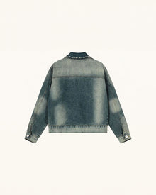 Pearl Embellished Denim Jacket - Blue