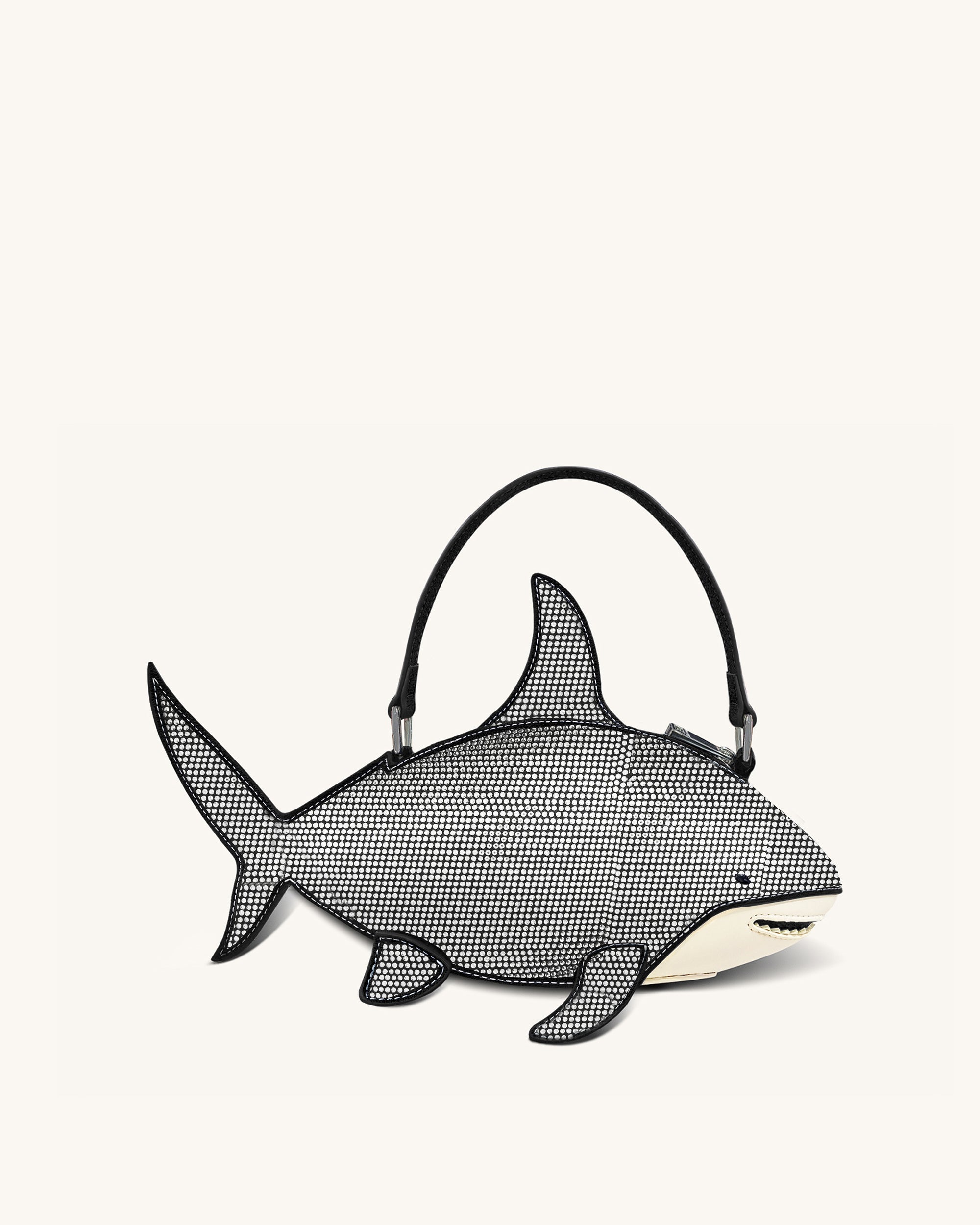 Nerys Artificial Crystal Shark Top Handle Bag - Black