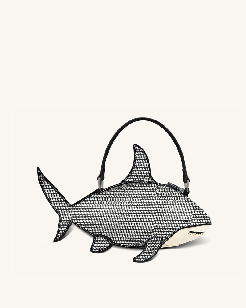 Nerys Artificial Crystal Shark Top Handle Bag - Black