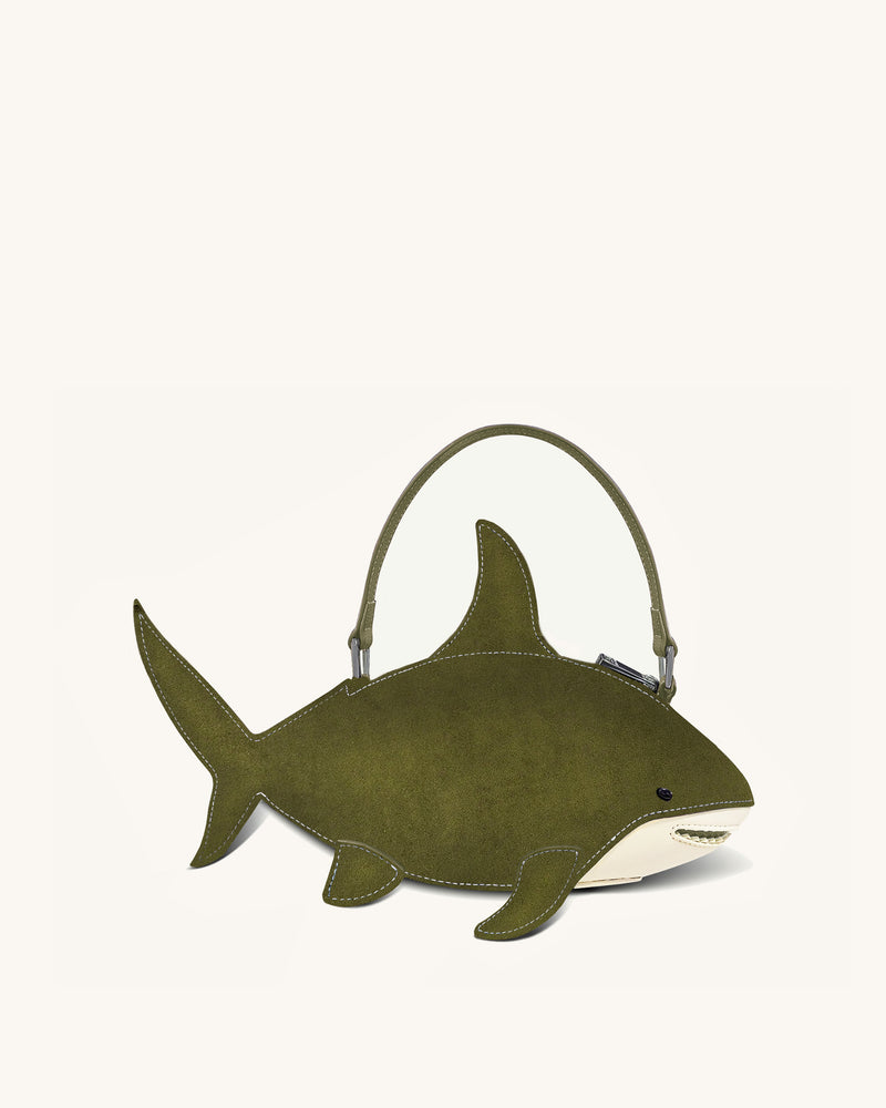 Nerys Faux Suede Shark Look Top Handle Bag - Dark Olive