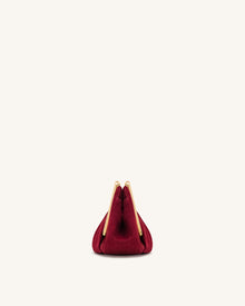 Lila Faux Suede Metal Frame Clutch - Red