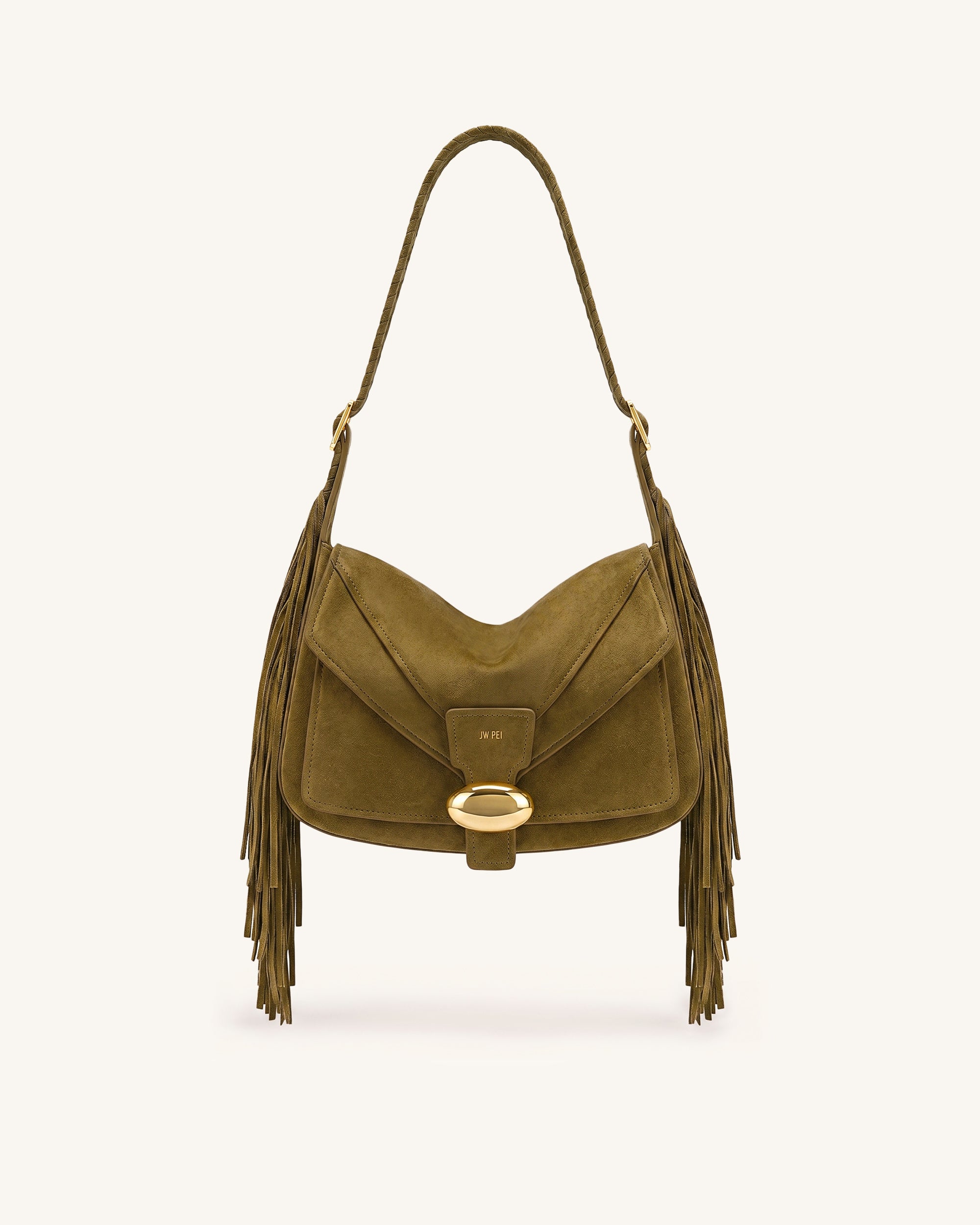Avery Fringe Faux Suede Shoulder Bag - Green