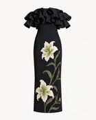 Lily Embroidered Ruffled Off-Shoulder Maxi Dress - Black