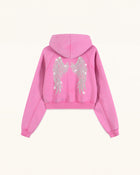 The Darling Crystal Feather Wing Cropped Hoodie - Acid Pink