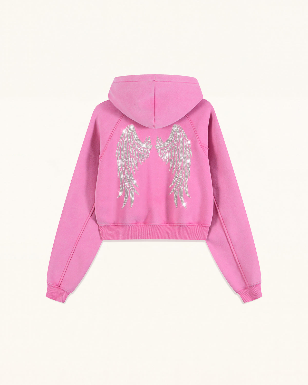 The Darling Crystal Feather Wing Cropped Hoodie - Acid Pink