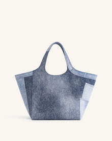 Eliana Denim Embossed Tote Bag - Blue