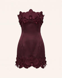 Orchid Trim Strapless Mini Dress - Burgundy