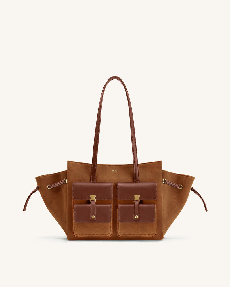 Linda Faux Suede Tote Bag - Brown