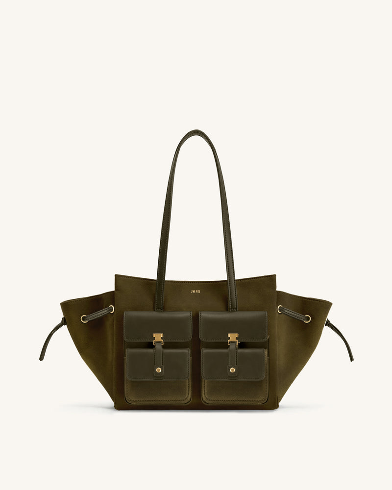 Linda Faux Suede Tote Bag - Dark Olive