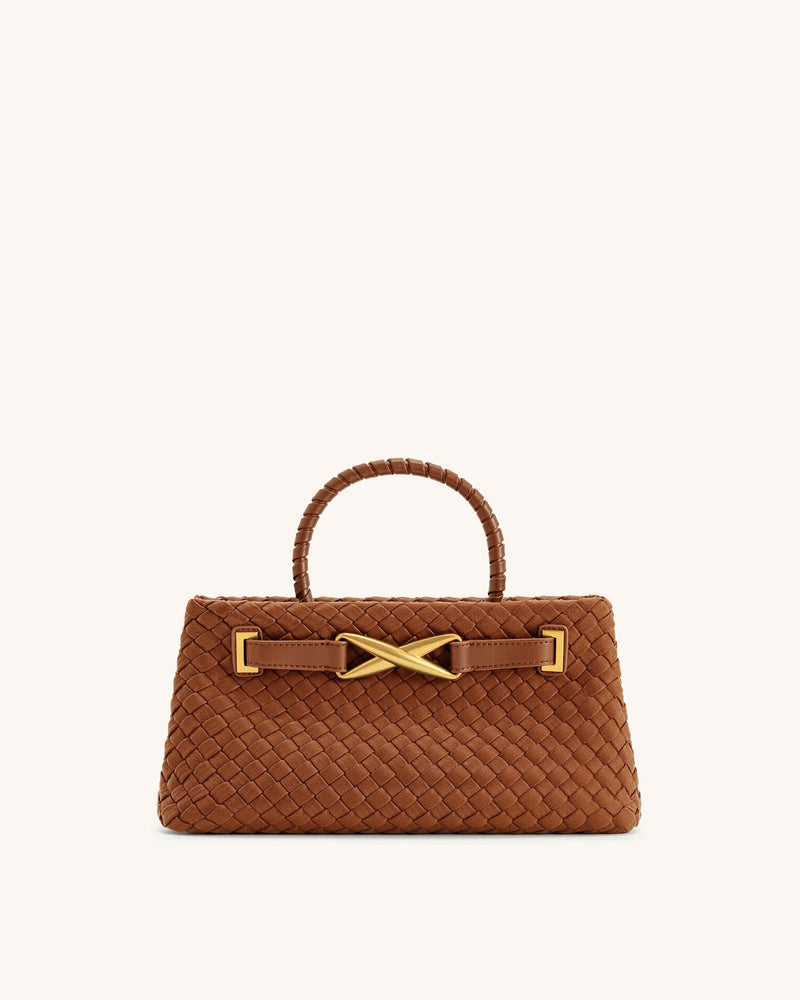 Elora Faux Suede Woven Tote Bag - Brown