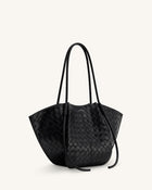 Nala Wide Weave Texture Tote Bag - Black
