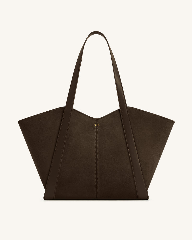 Kiana Large Capacity Faux Suede Panel Tote Bag - Dark Brown
