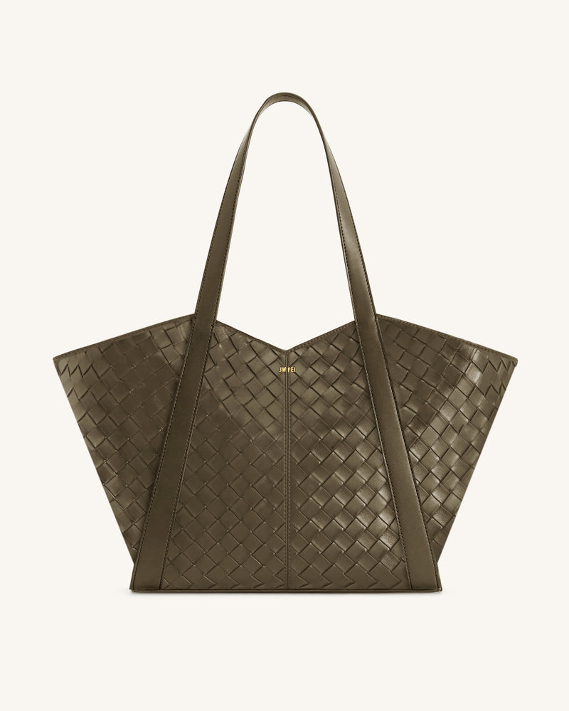 Kiana Large Capacity Woven Tote Bag - Dark Olive