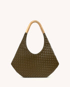 Olivia Hand-Woven Metal Handle Hobo Bag - Olive Green