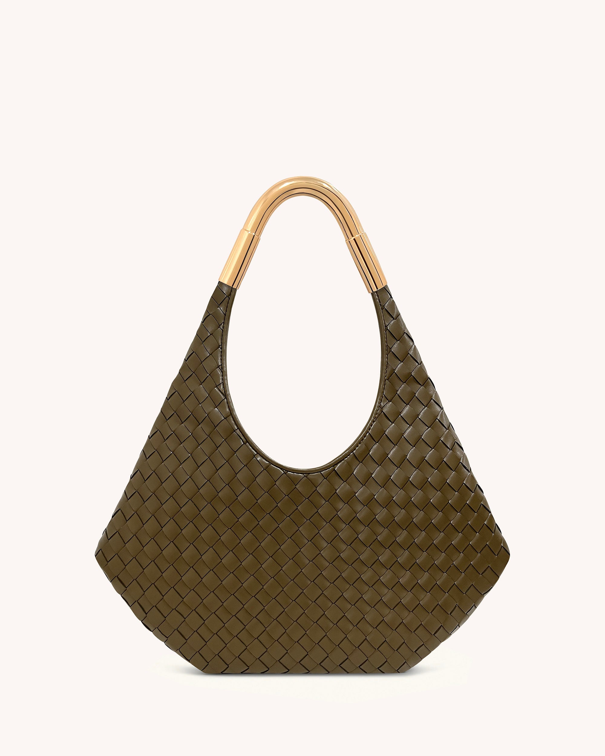 Olivia Hand-Woven Metal Handle Hobo Bag - Olive Green