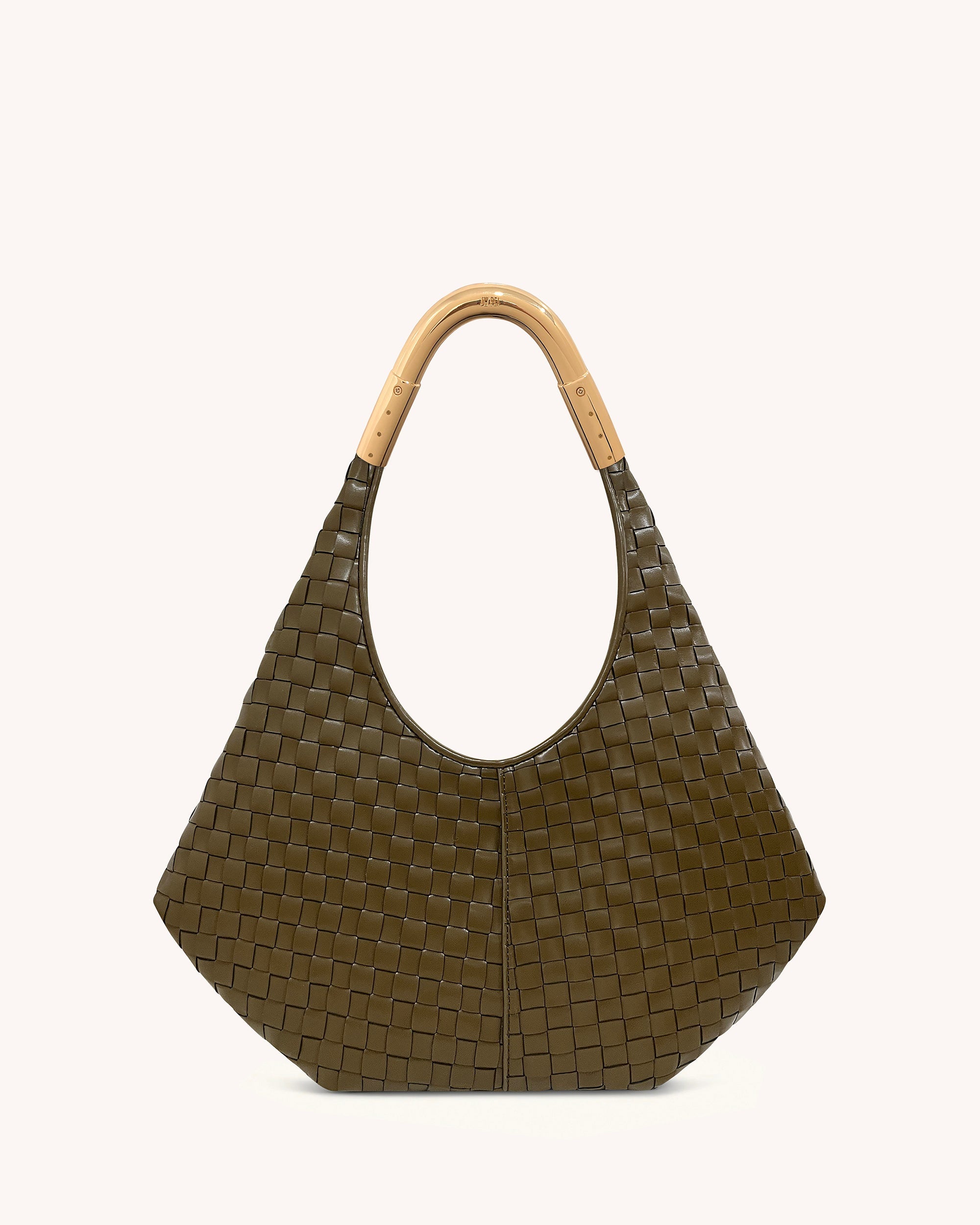 Olivia Hand-Woven Metal Handle Hobo Bag - Olive Green
