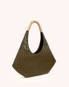 Olivia Hand-Woven Metal Handle Hobo Bag - Olive Green