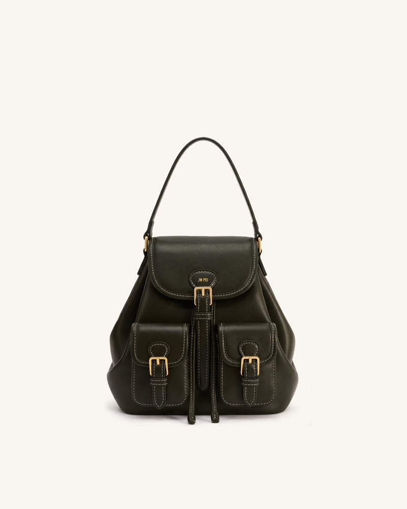 Harper Buckle Pocket Backpack - Dark Green