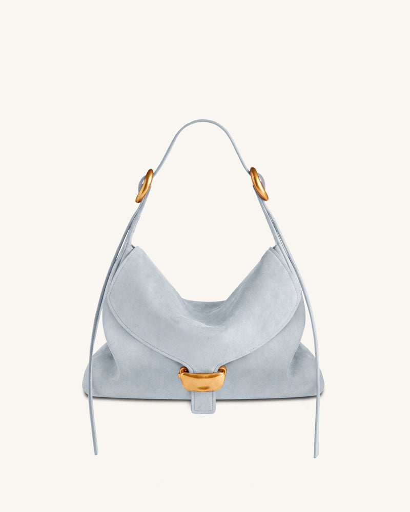 Sienna Faux Suede Hobo Bag - Light Blue