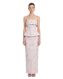 Floral Jacquard Strapless Peplum Top - Blush Pink