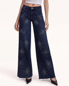 The Firework Rhinestone Wide-Leg Jeans - Mood Indigo