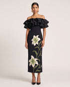 Lily Embroidered Ruffled Off-Shoulder Maxi Dress - Black