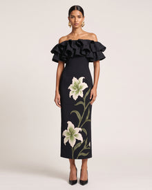 Lily Embroidered Ruffled Off-Shoulder Maxi Dress - Black