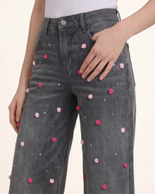 The Romantic Mini Rose Wide-Leg Jeans - Stormy Weather