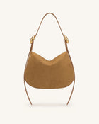 Avery Faux Suede Draped Hobo Bag - Camel