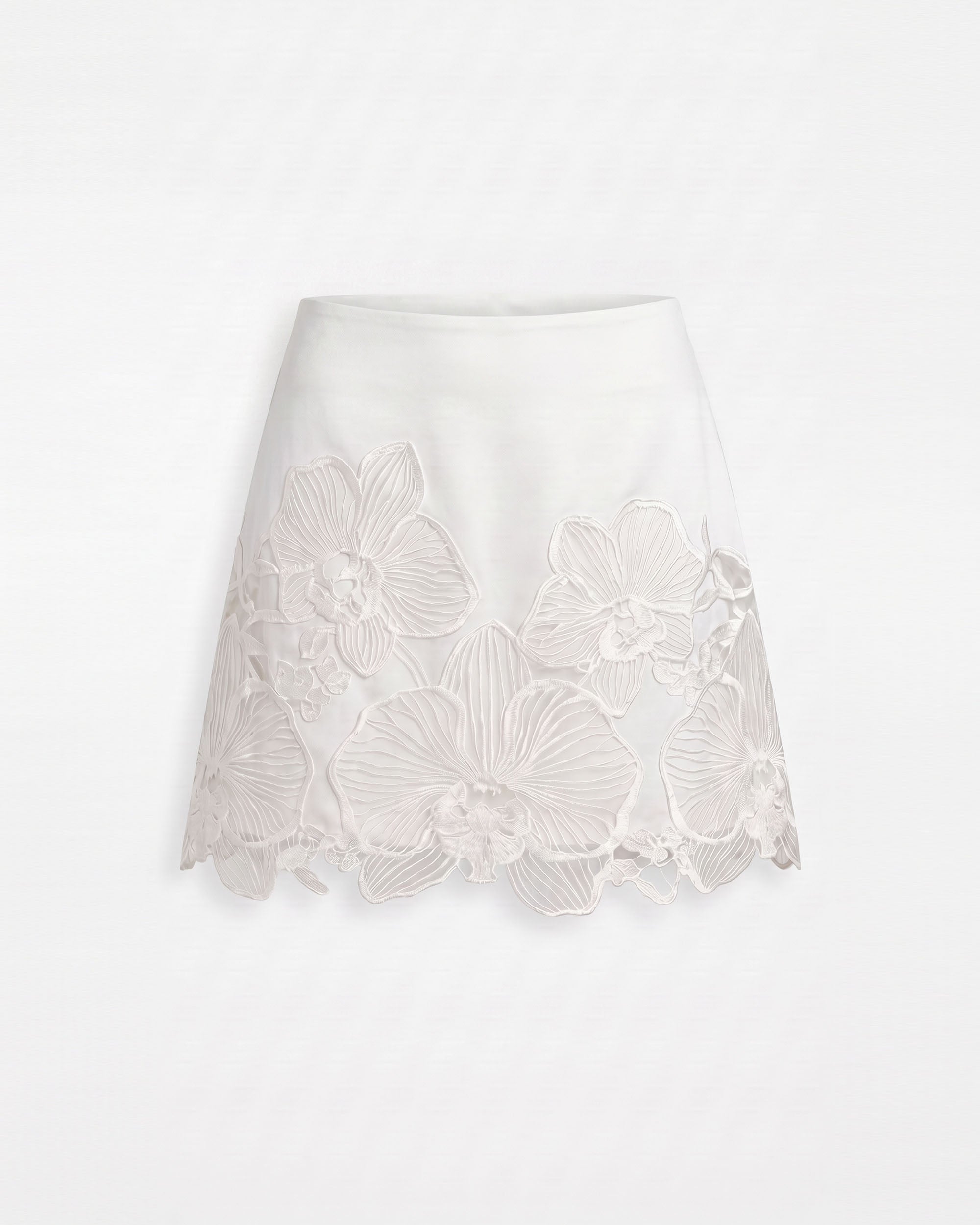 Orchid Embroidered Hem Mini Skirt - White