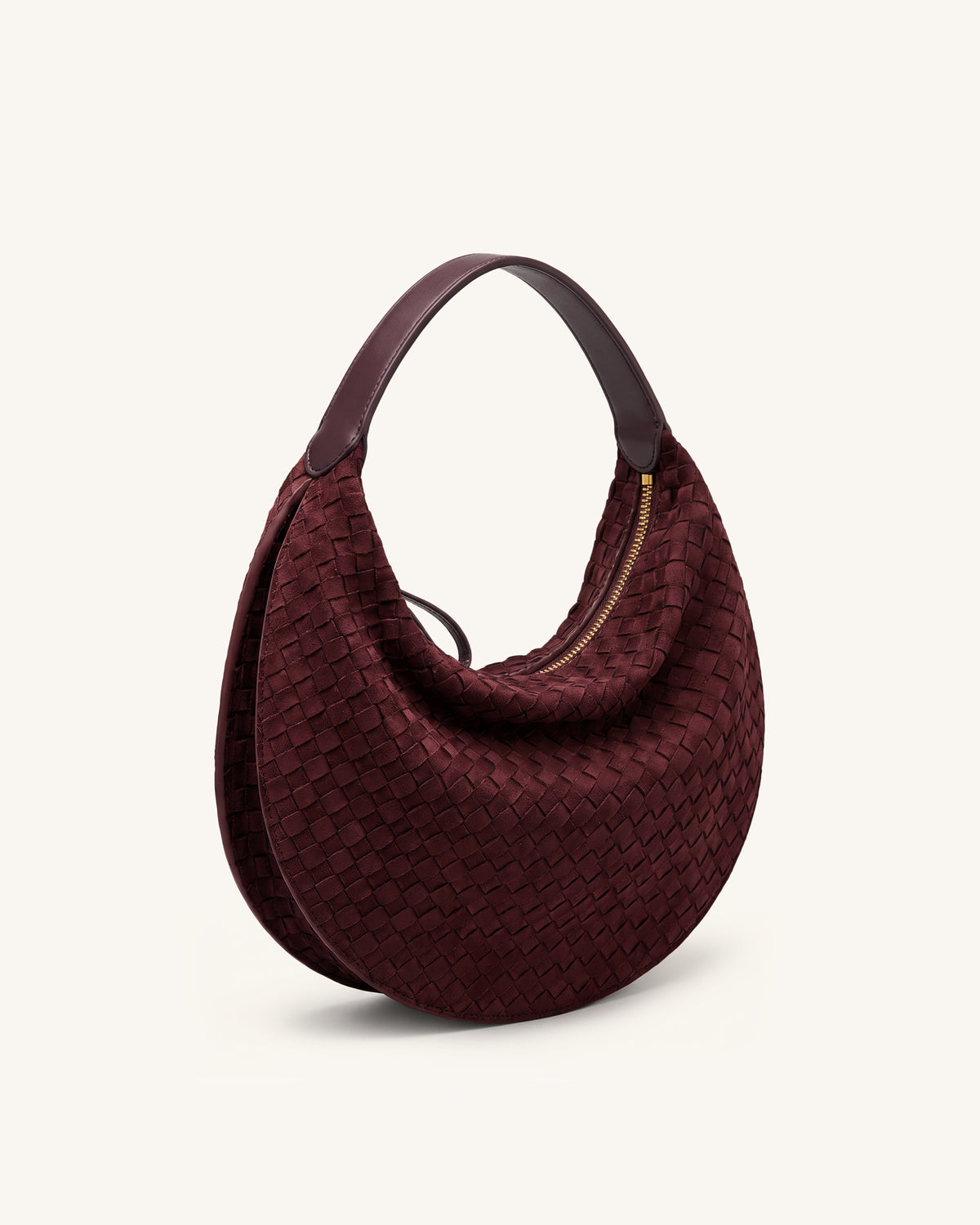 Nola Faux Suede Woven Crescent Shoulder Bag - Claret