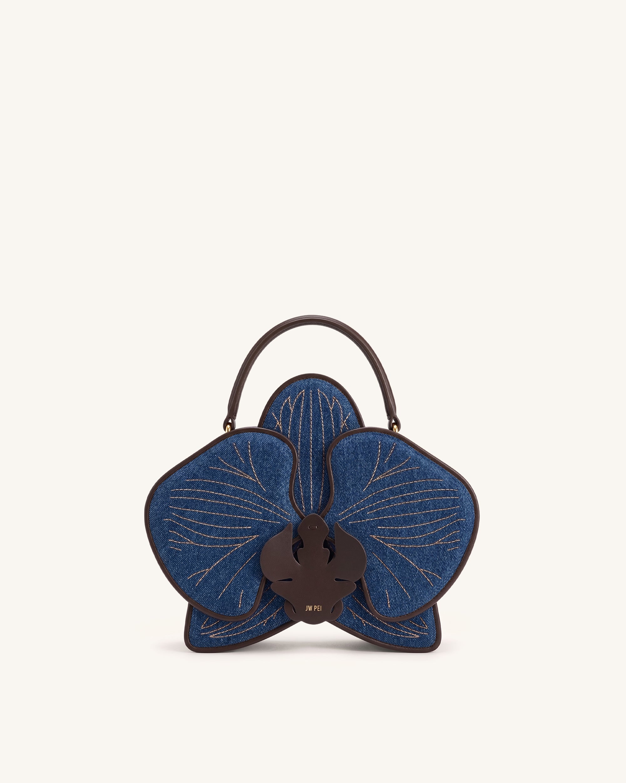 Flora Orchid Shaped Top Handle Bag - Blue Denim