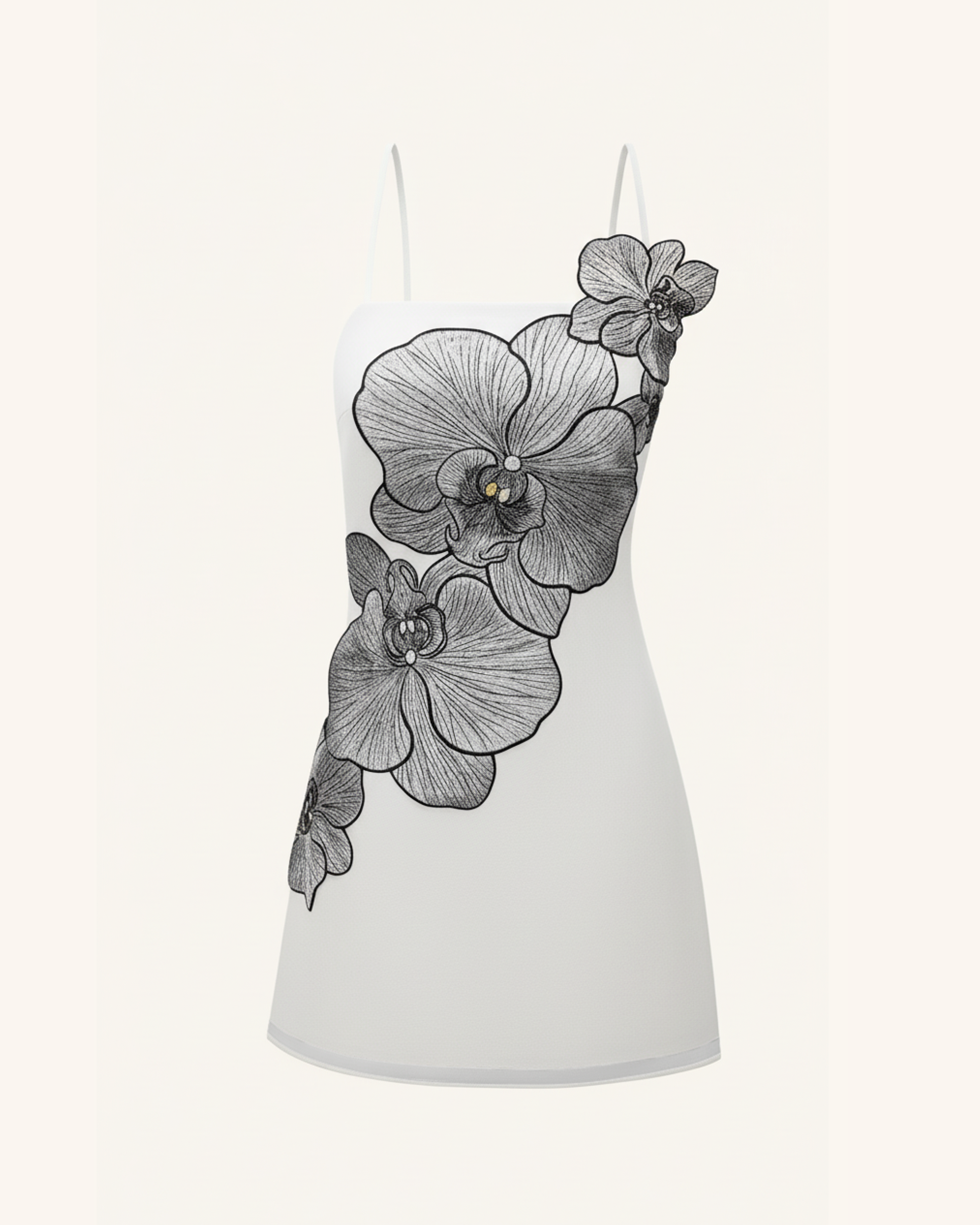 Orchid Appliqué Mini Dress - White/Silver