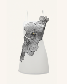 Orchid Appliqué Mini Dress - White/Silver