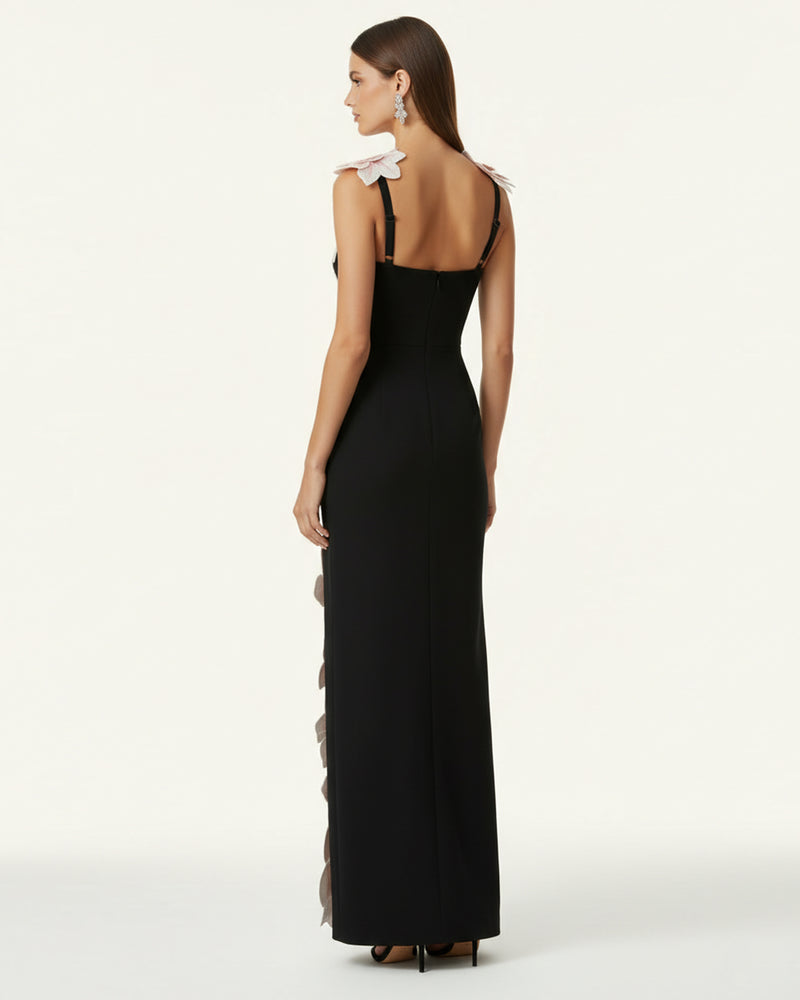 Flower Embroidered Dress - Black/Pink