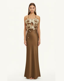 Orchid Embroidered Dress - Brown/Ivory