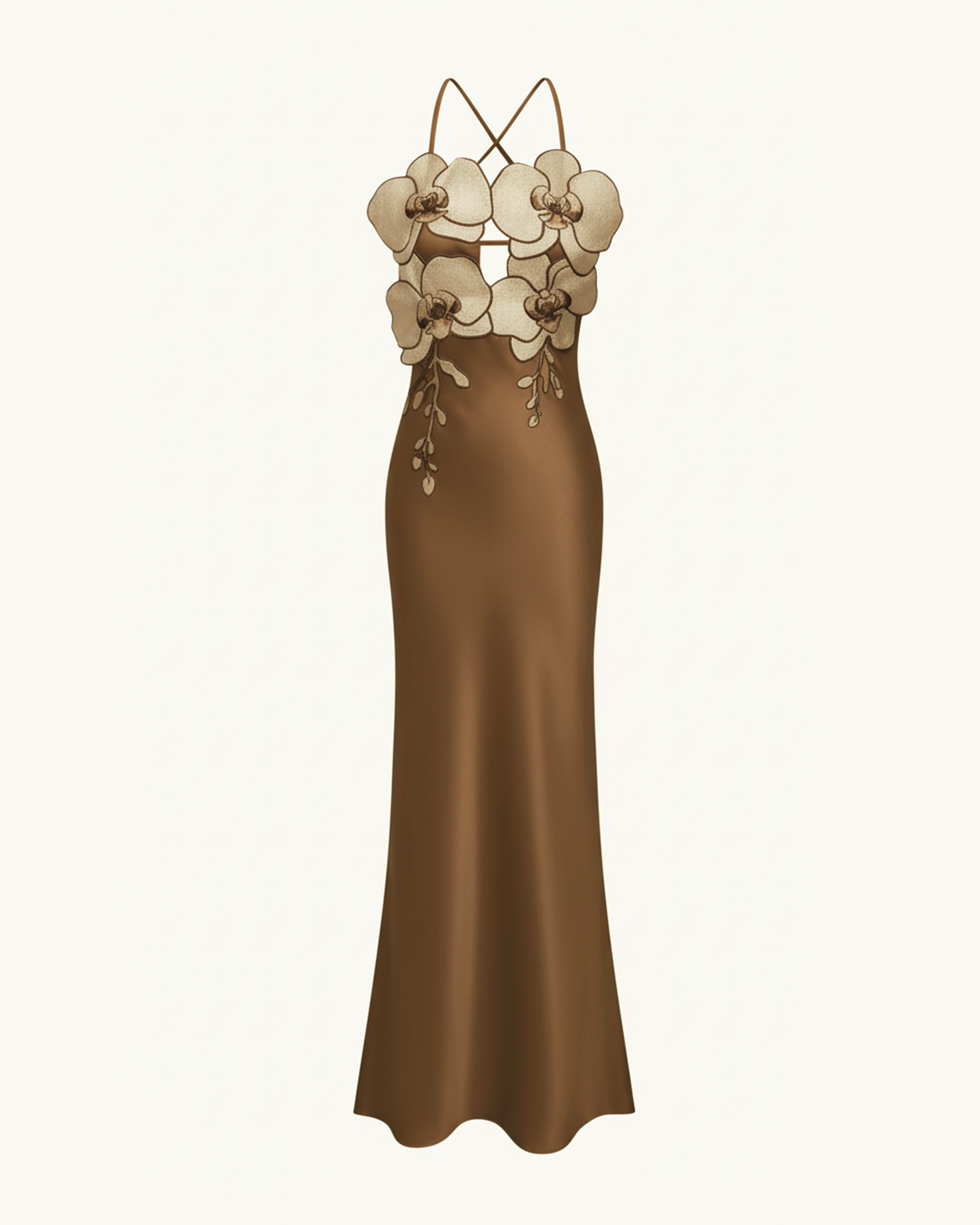 Orchid Embroidered Dress - Brown/Ivory