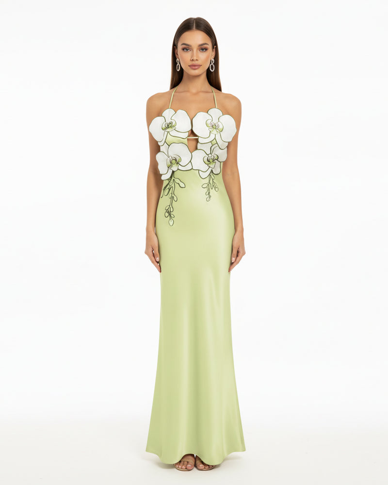 Orchid Embroidered Dress - Light Green/Ivory