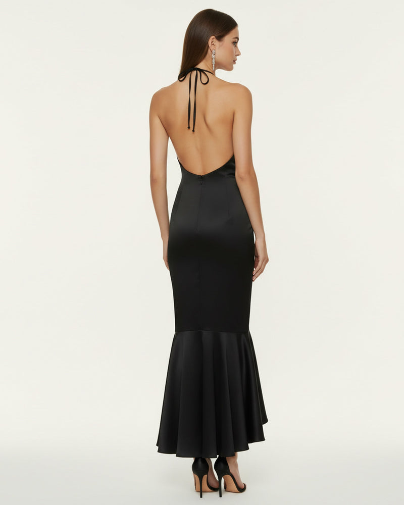 Orchid Embroidered High-Low Midi Dress - Black