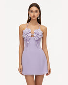 Flower Embroidered Mini Dress - Lavender