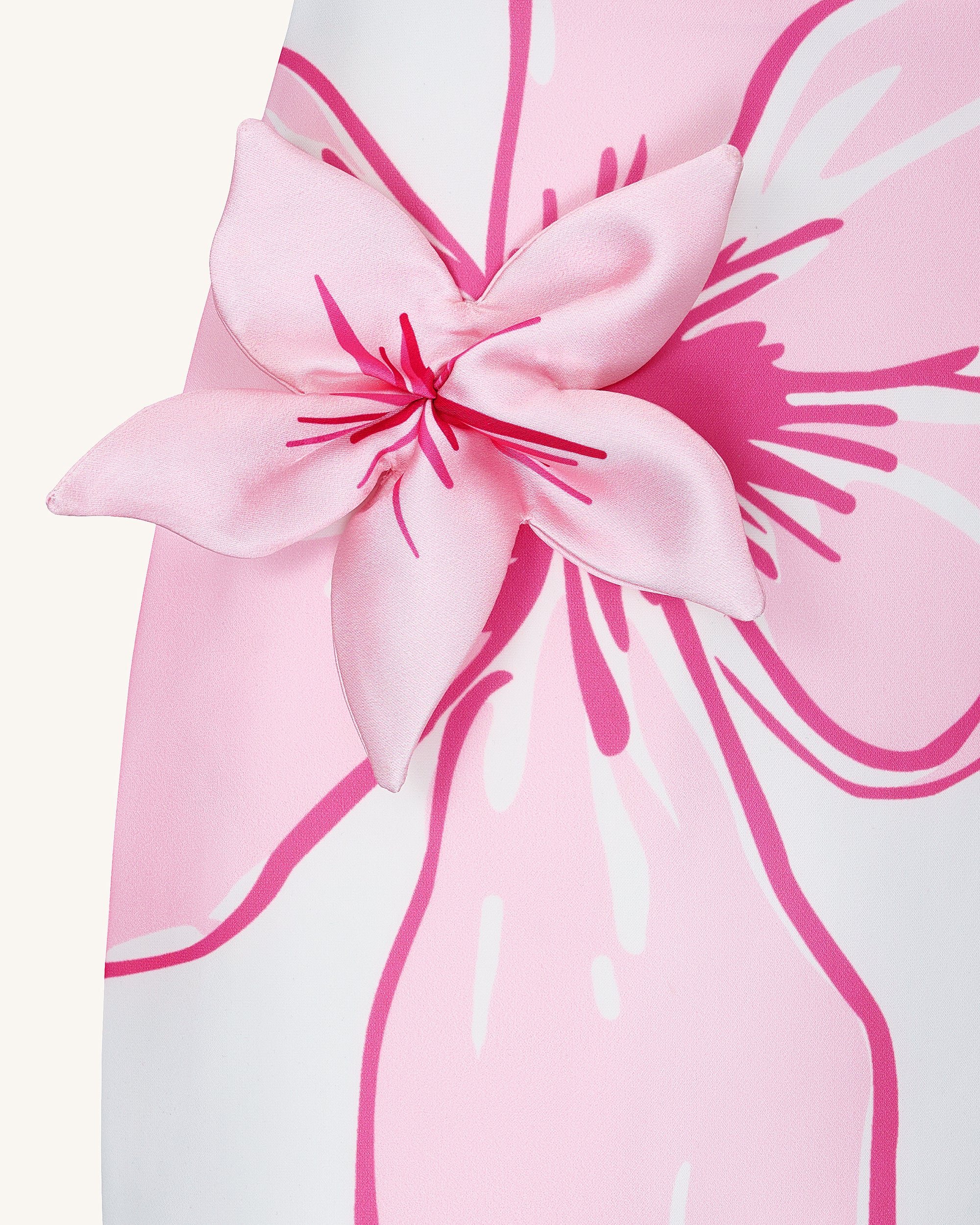 Mini Dress with Pink Floral Appliqués - White/Pink