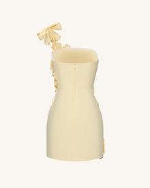 Crochet Floral Appliqué Mini Dress - Yellow