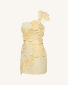 Crochet Floral Appliqué Mini Dress - Yellow