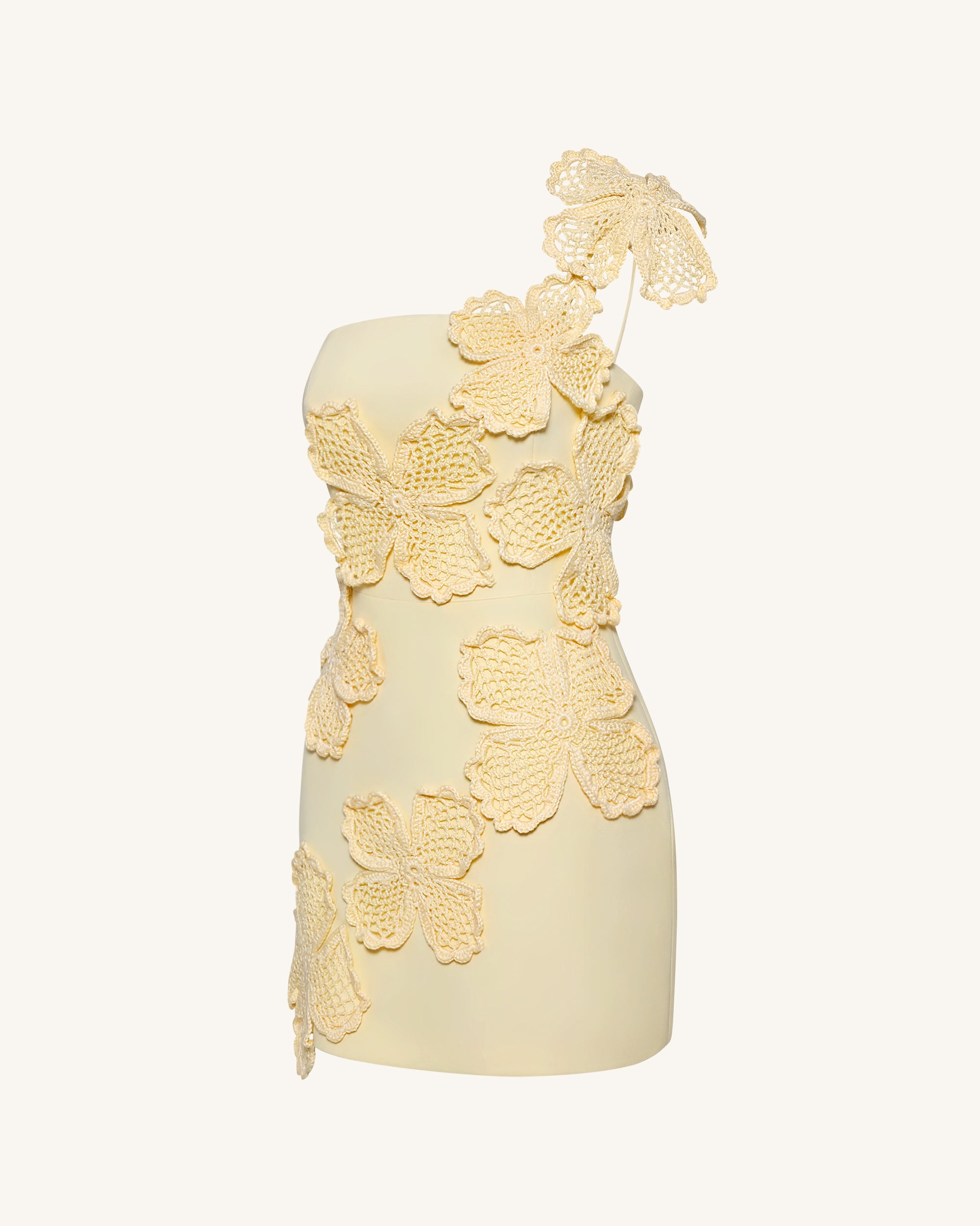 Crochet Floral Appliqué Mini Dress - Yellow