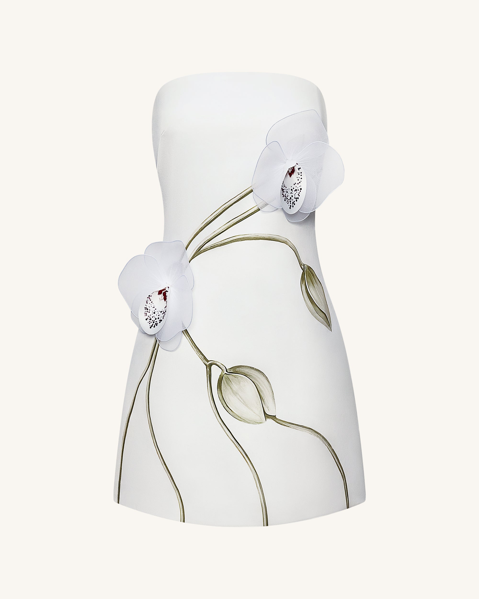 Orchid Appliqué Strapless Dress - White
