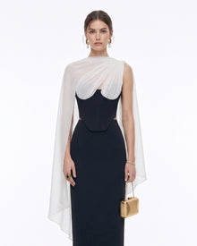 Strapless Corset Sheer Cape Top - Black & White