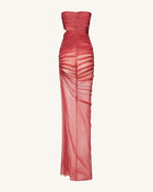 Mia Strapless Sheer Glitter Gown - Scarlet
