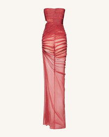 Mia Strapless Sheer Glitter Gown - Scarlet