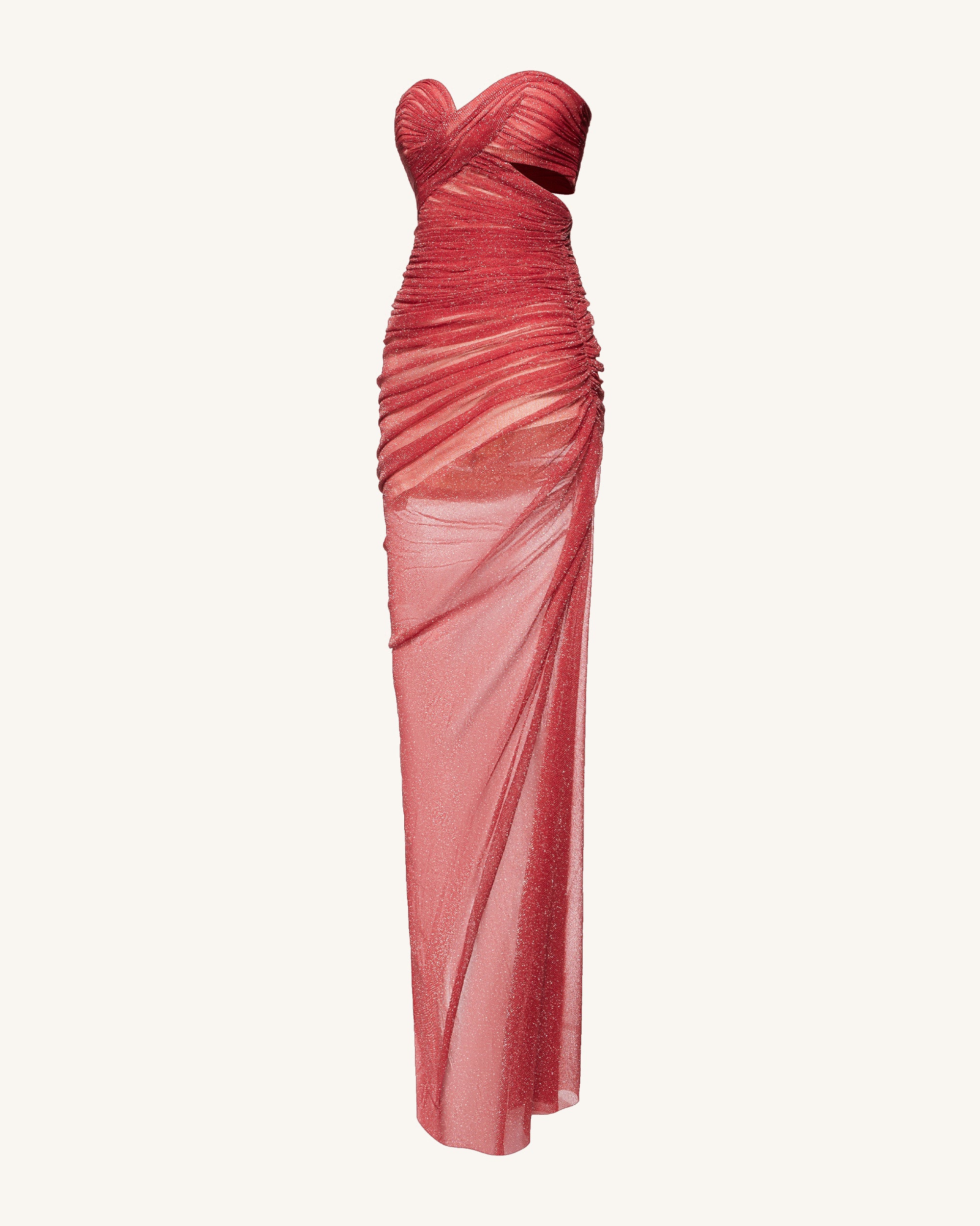 Mia Strapless Sheer Glitter Gown - Scarlet