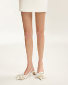 Queena Floral Appliques Slingback Pumps - Ivory White